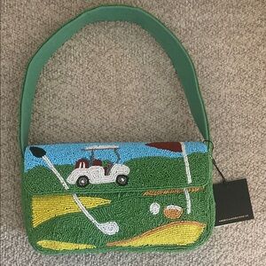 Tjmaxx American & Beyond Green Beaded Golf Motif Shoulder Bag